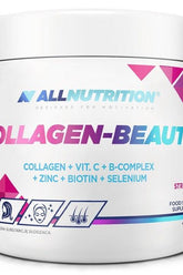 Allnutrition Collagen-Beauty supplement for healthy hair, skin, and nails with biotin, zinc, and selenium.